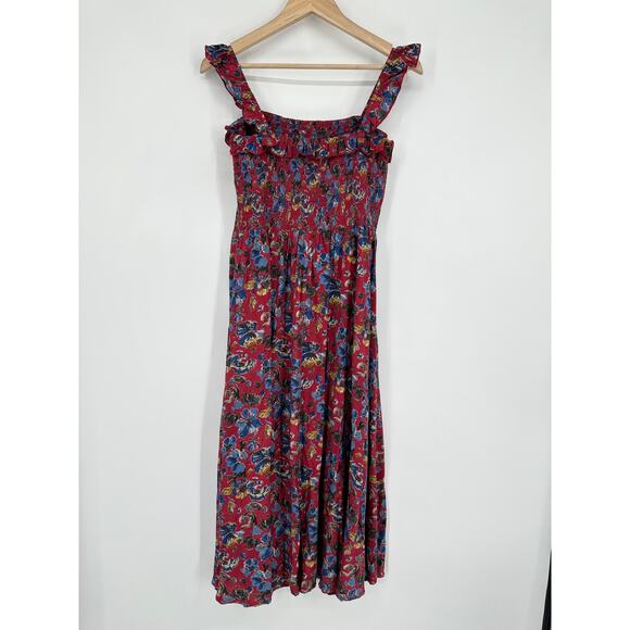 Natural Life Megan Smocked Midi Dress Floral Ruffle Square Neck Sleeveless Boho - Picture 8 of 12